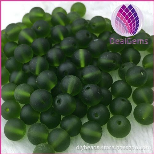 8mm frosted green buddha round matte glass beads